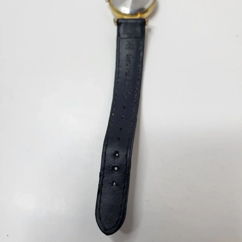 LA Express Watch Women Gold Stainless Steel Batt Black Leather‎ Band Quartz